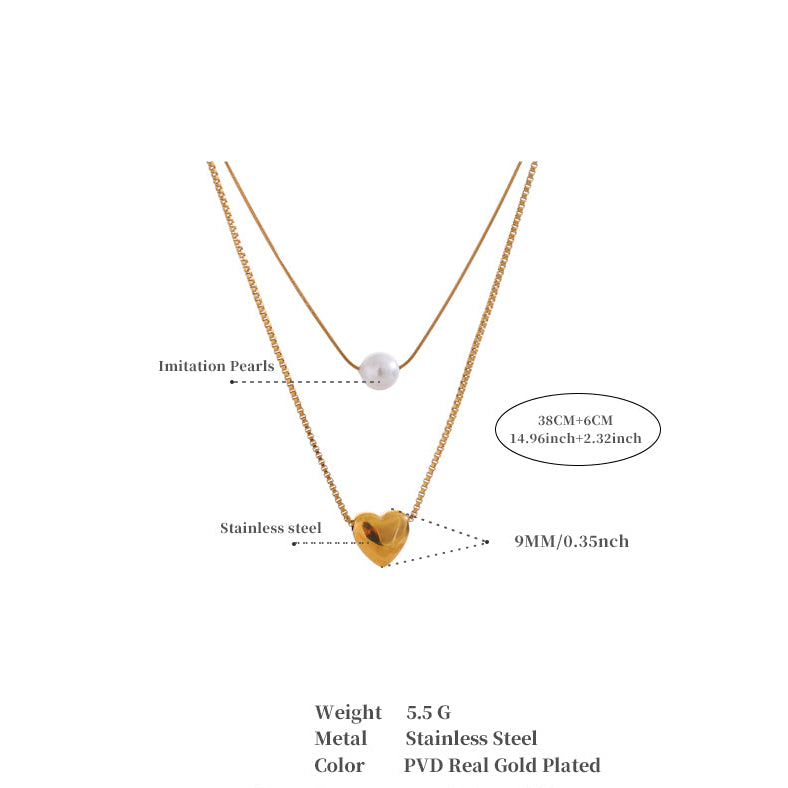 Gold Heart & Pearl Layered Necklace
