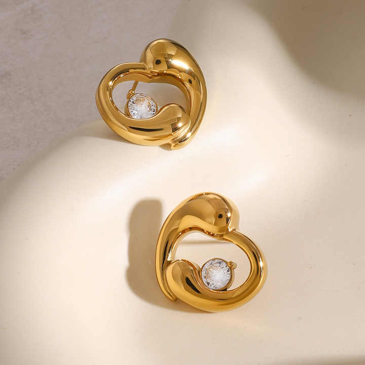18K Gold Plated Heart Shape White Zircon Earrings