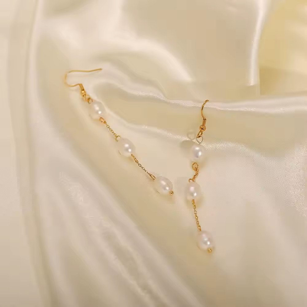 Fresh Water Pear Long Chain Earrings