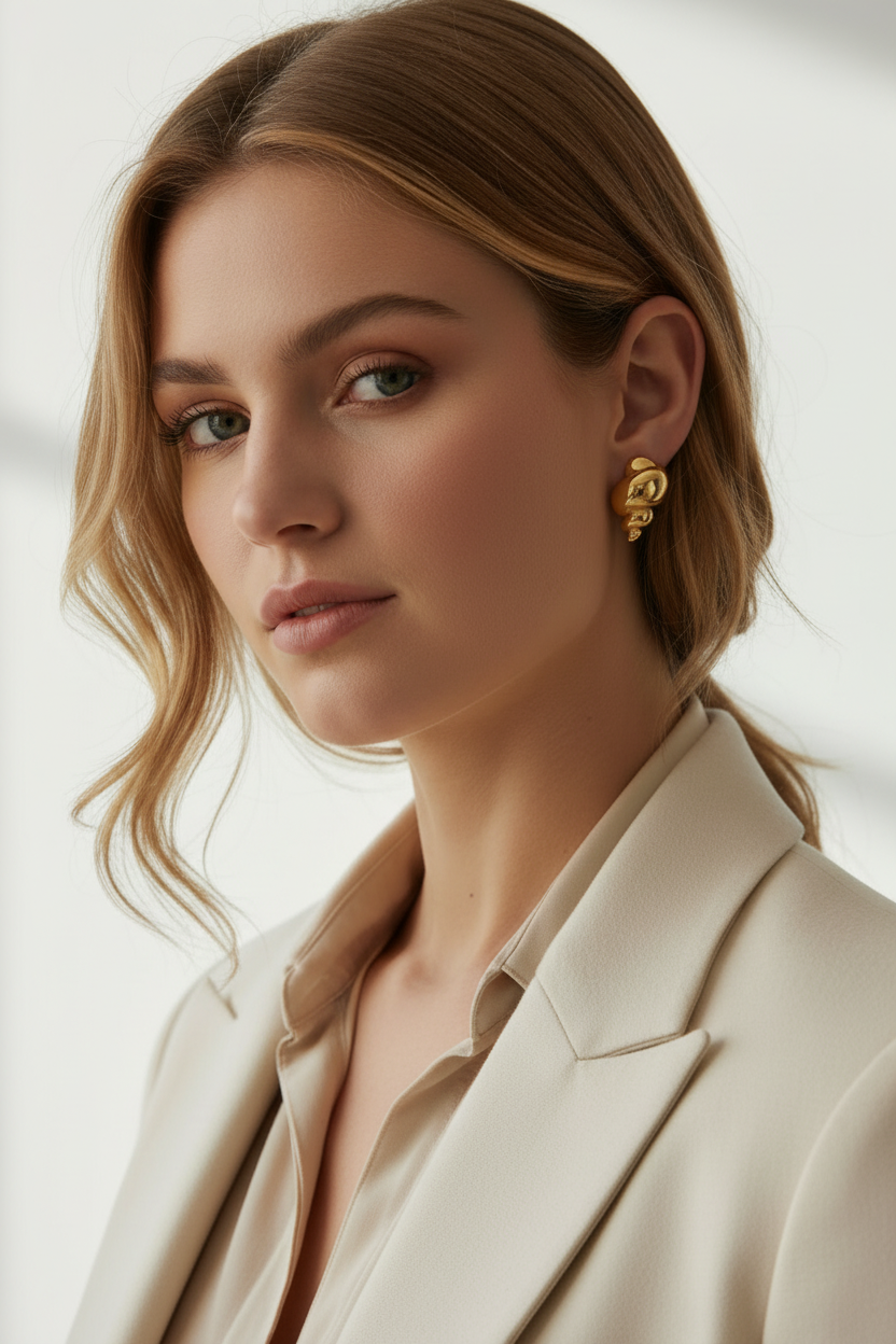 Chunky Golden Conch Studs