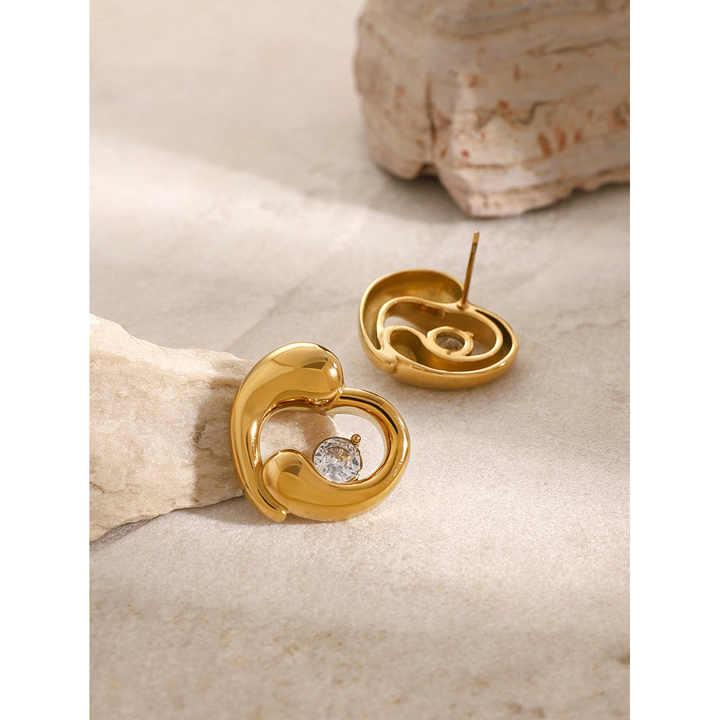 18K Gold Plated Heart Shape White Zircon Earrings