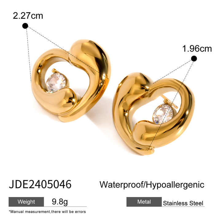 18K Gold Plated Heart Shape White Zircon Earrings