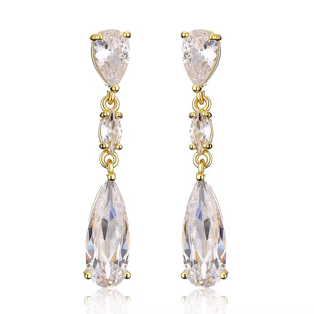 18K Gold Plated CZ Long Earrings.