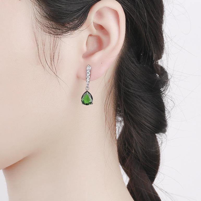 CZ and Emarald Tear Drop Earrings