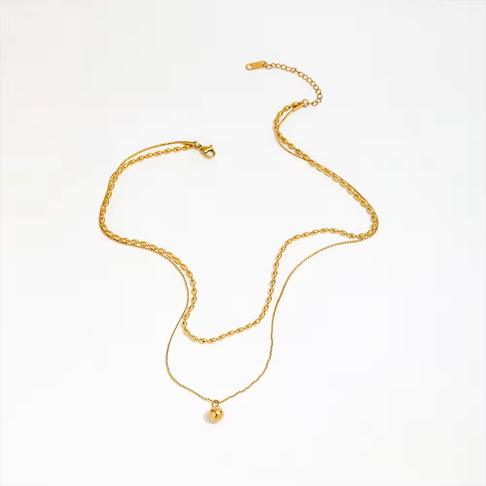 18K Gold Plated Double-layer Dainty Beads String Necklace