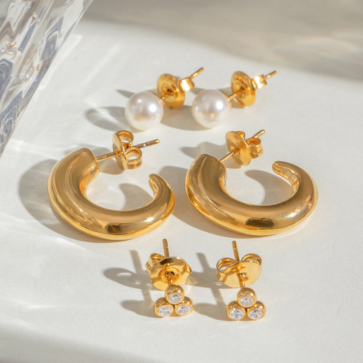 18k Gold Plated C-Shape Earrings Set (3)
