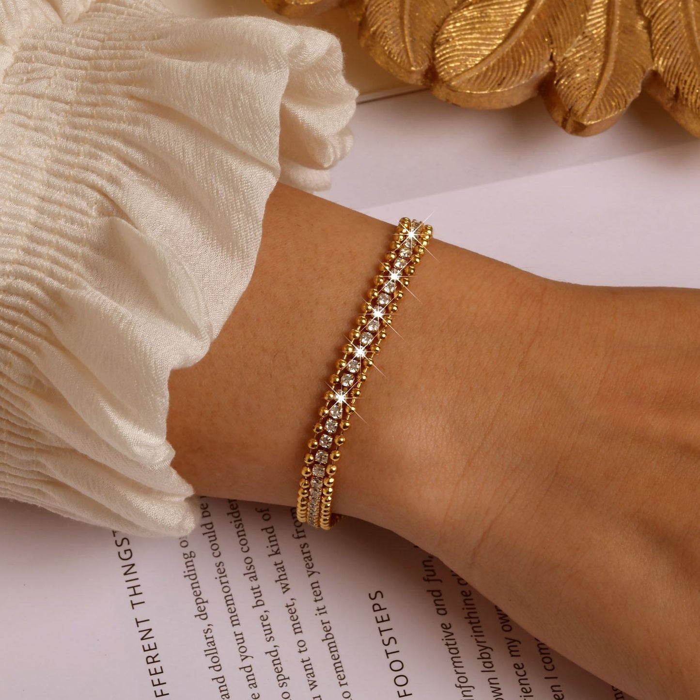 18k Gold Plated Zircon Beaded Chain Bracelet