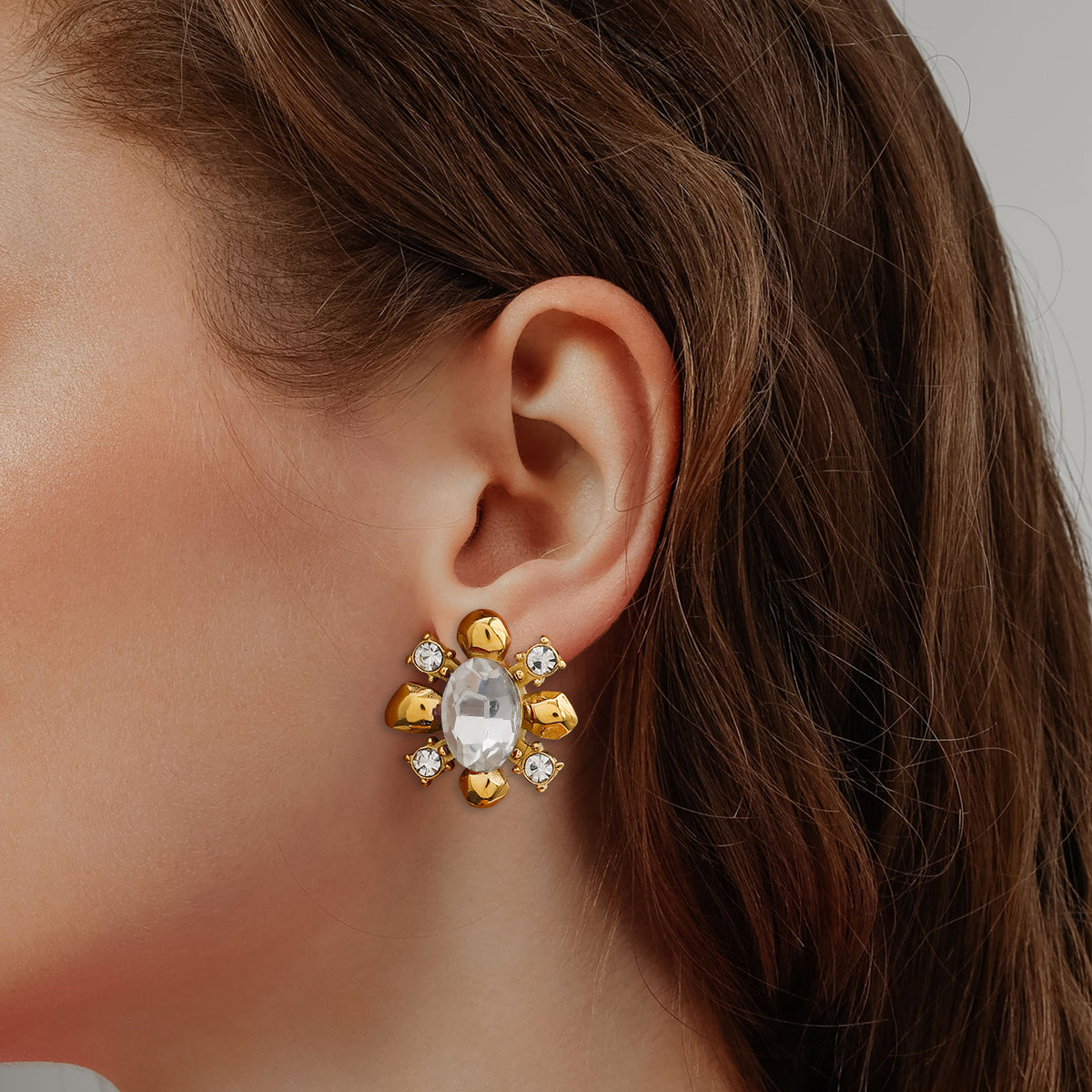 18k Gold Plated Red and White Zircon Flower Earrings
