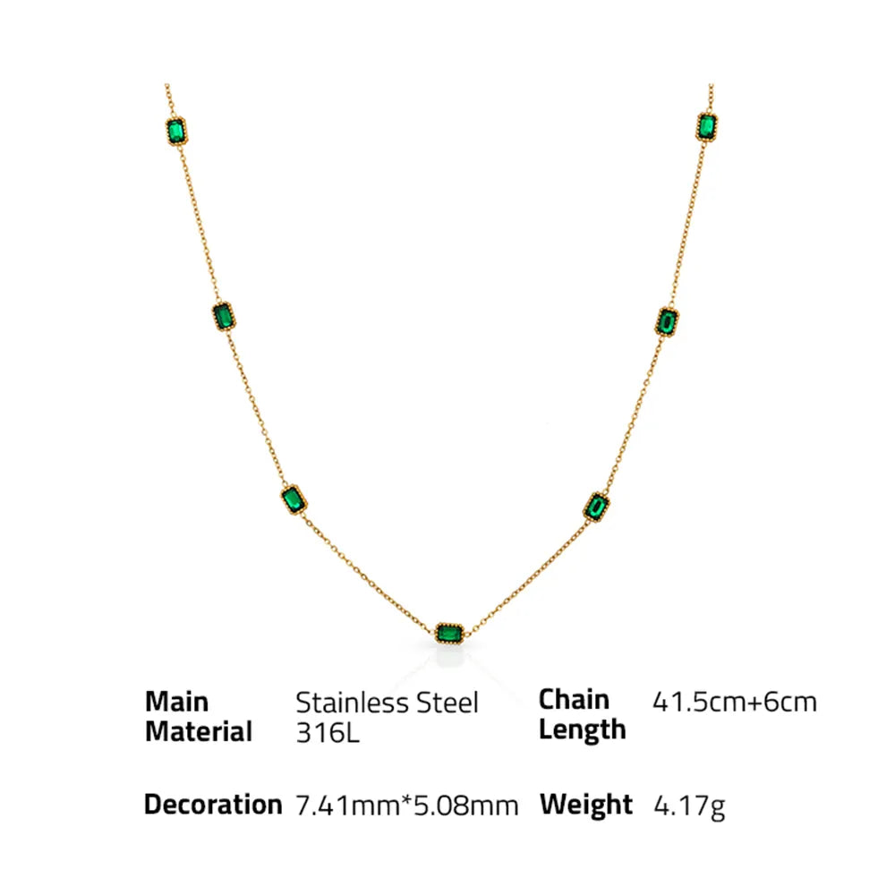 Minimalist Emerald Zircon chain Choker Necklace