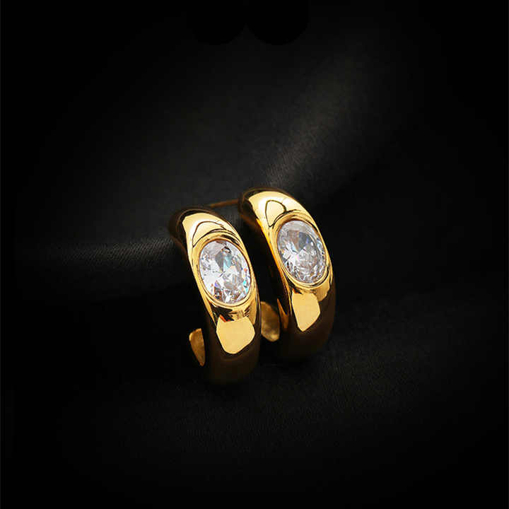 18k Gold Plated Green Clear Zircon CC Shape Earrings
