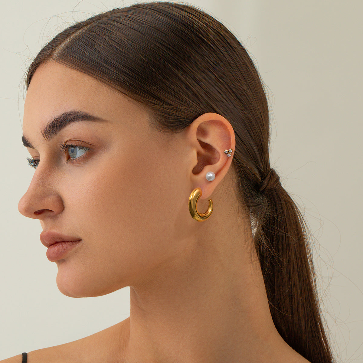 18k Gold Plated C-Shape Earrings Set (3)
