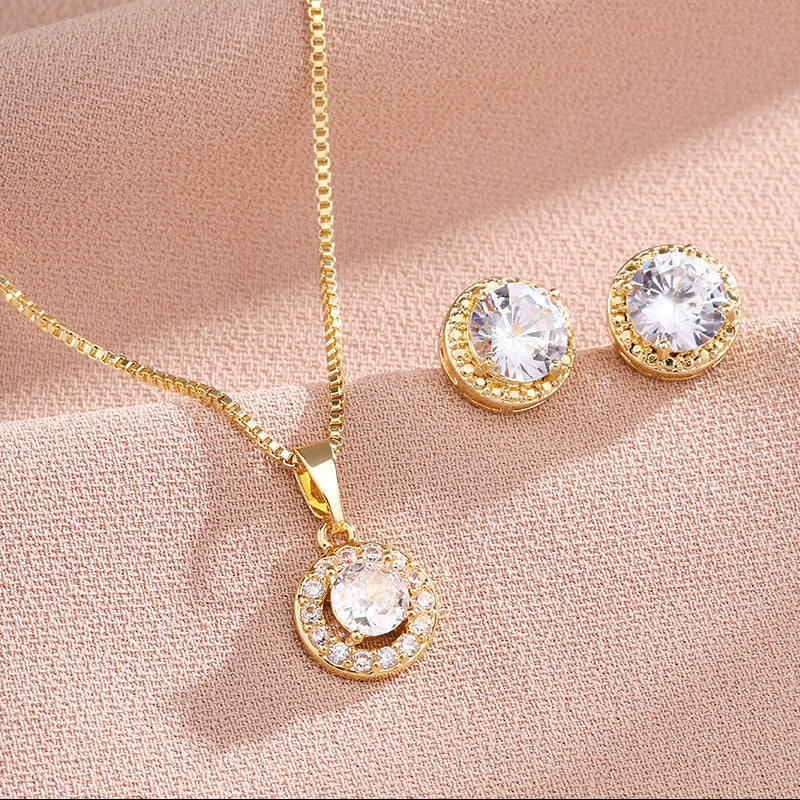 18k Gold Plated Charm Rhinestone Pendant Set