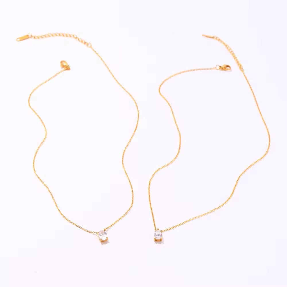 18K Gold Plated Dainty Waterdrop & Oval Pendant Necklace Set