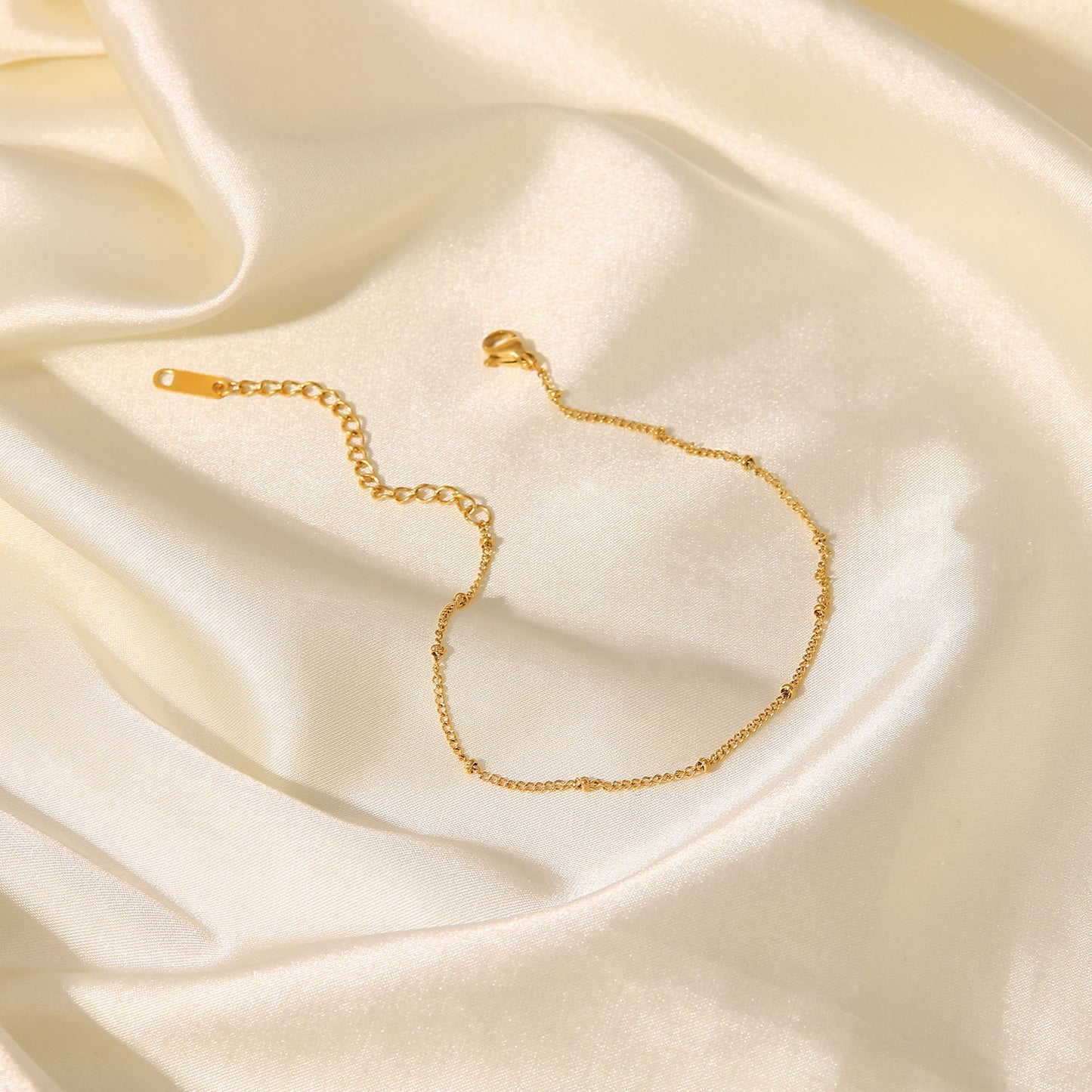 18K Gold Plated Stainless Steel Dainty Classic Beads Chain Anklets
