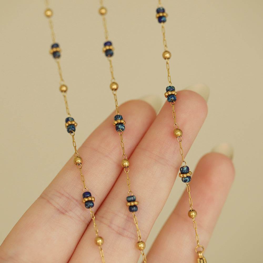 Indigo & Gold Bead Necklace