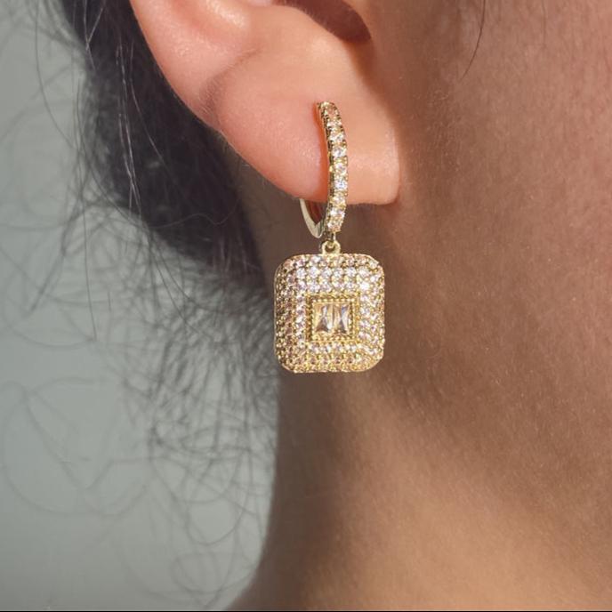 Clear Cubic Zircon Square Dangle Earrings