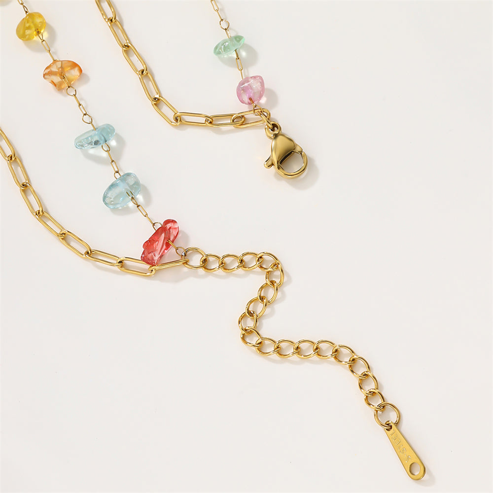 18K Gold Plated with Heart-shaped Colorful Stone Pendant Necklace