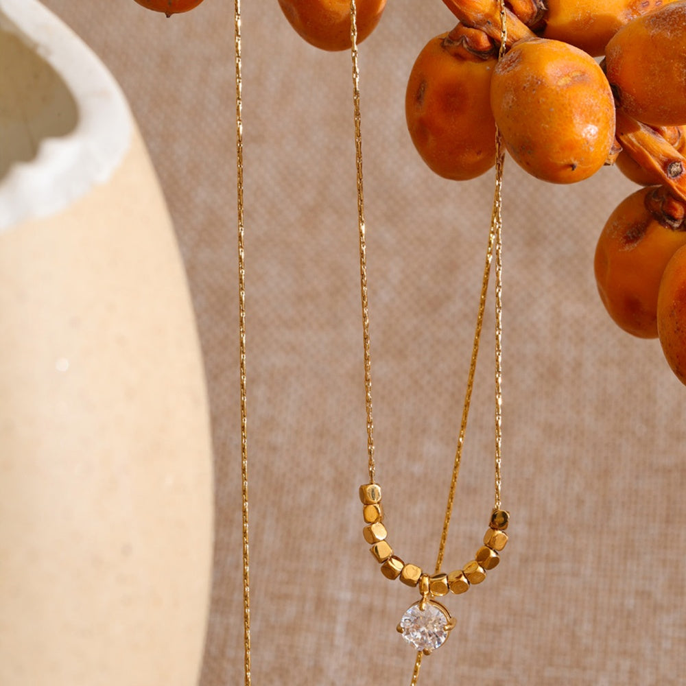 Cube Bead Crystal Drop Necklace