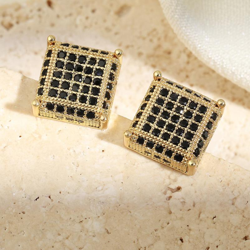 Micro Insert Sparkling Zircon Square Stud Earrings