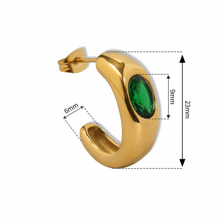 18k Gold Plated Green Clear Zircon CC Shape Earrings