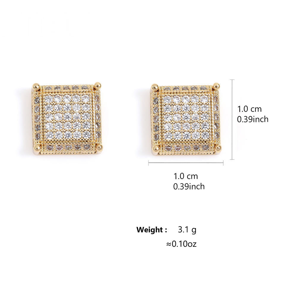 Micro Insert Sparkling Zircon Square Stud Earrings
