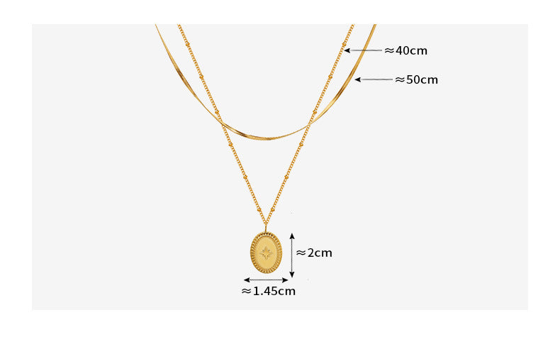 18K Gold Plated Eight-pointed Star Oval Pendant Necklace