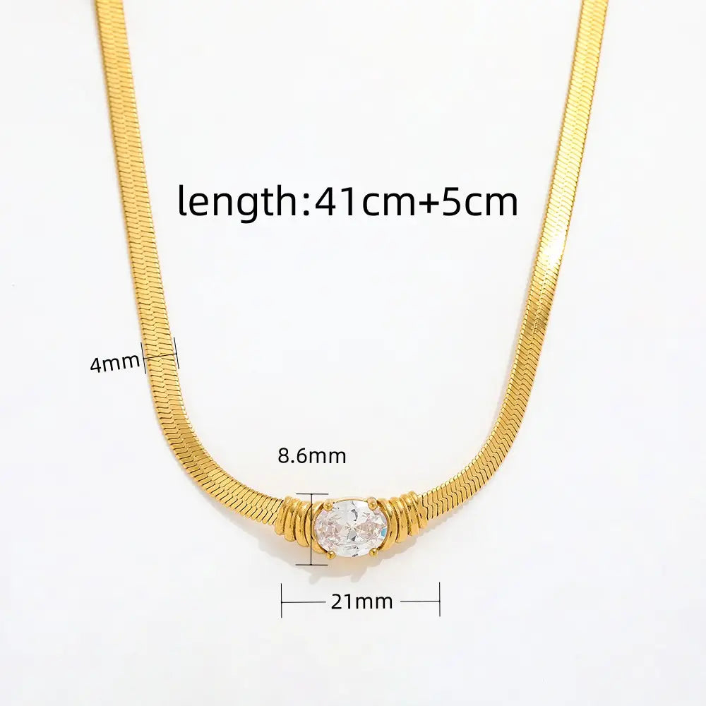 4MM Herringbone Oval Zirconia Pendant Snake Chain Necklace