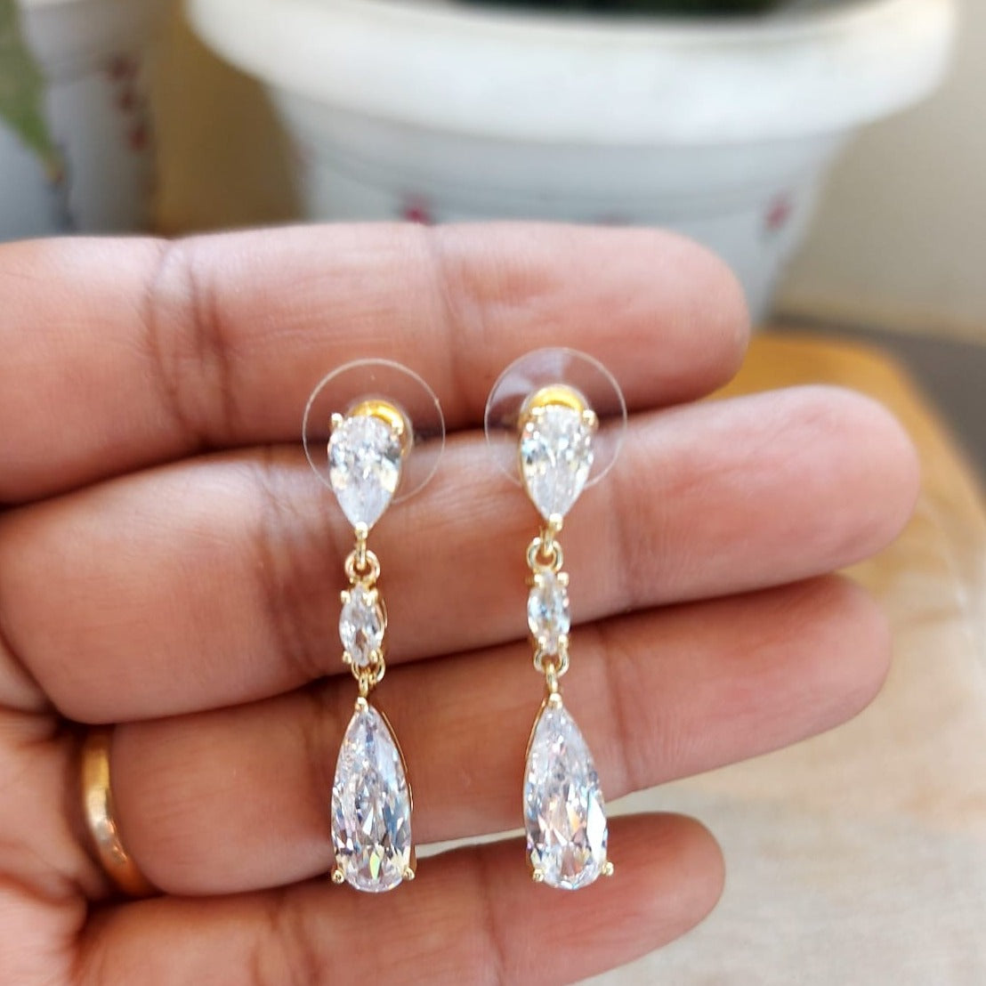 18K Gold Plated CZ Long Earrings.