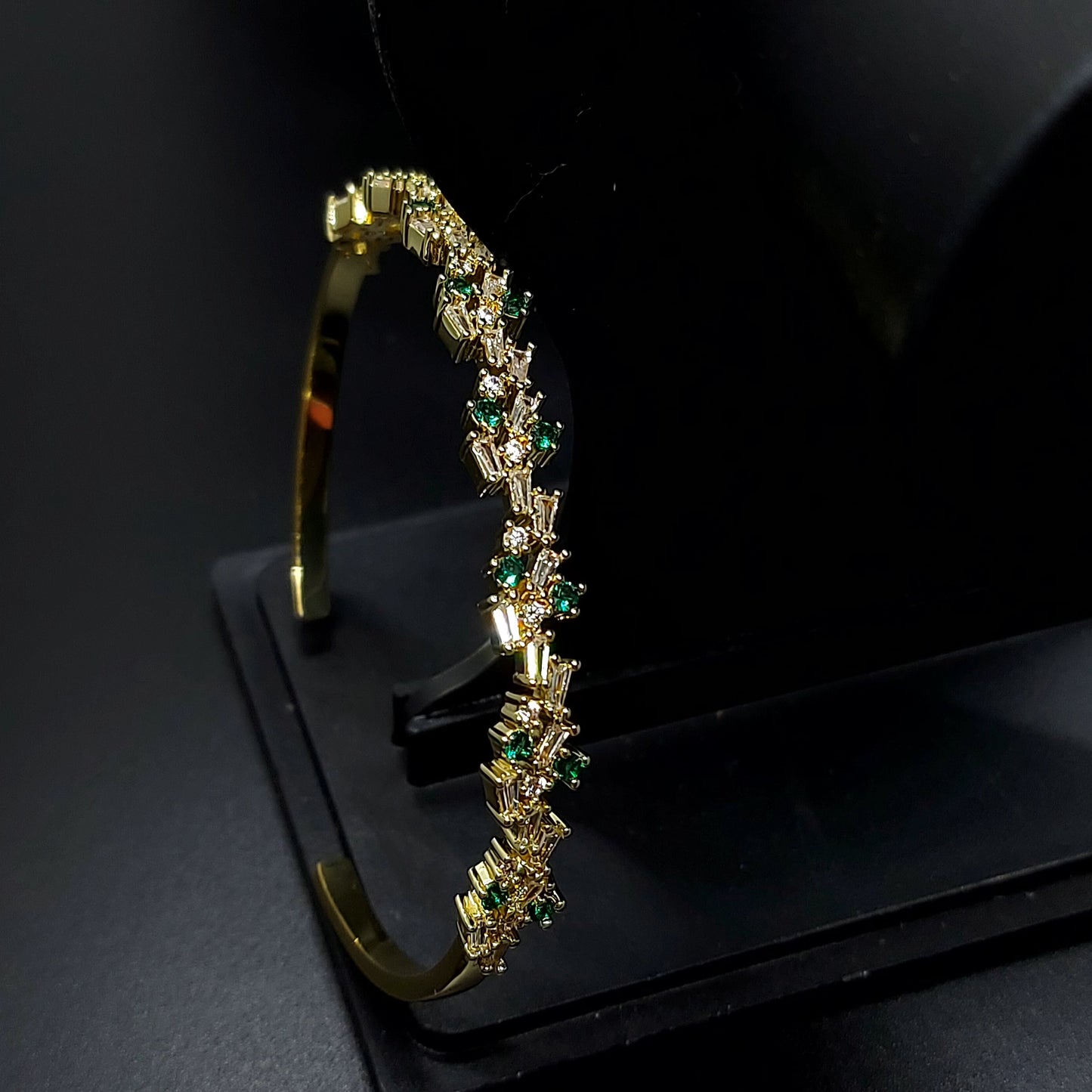 18k Gold Plated Green Zircon Bangle Bracelet