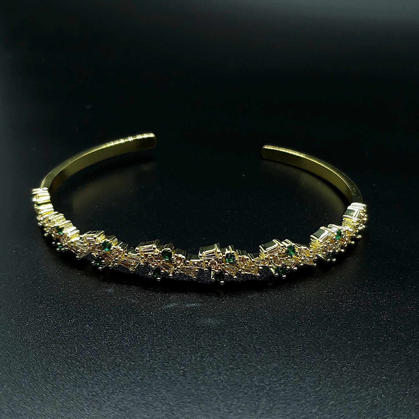 18k Gold Plated Green Zircon Bangle Bracelet