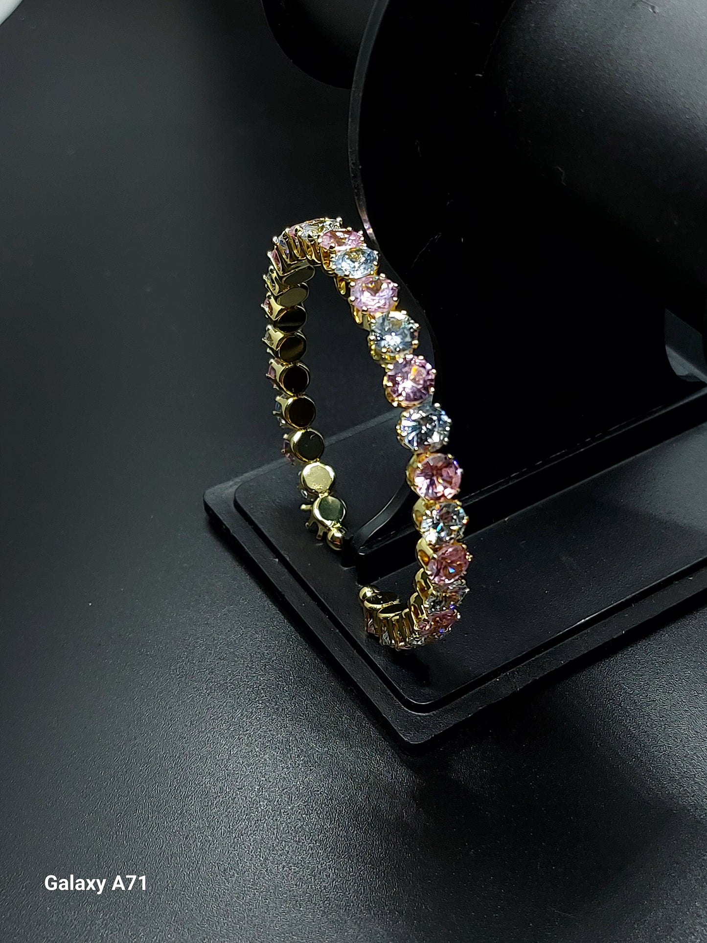 18K Gold Plated Pink CZ Adjustable Bangle Bracelet