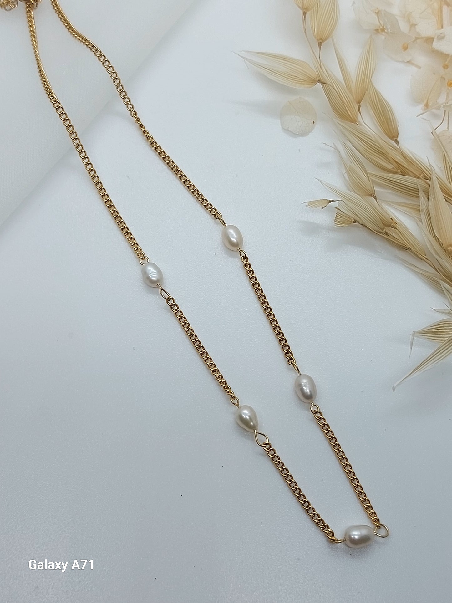 18k Gold Plated Fresh Water Pearl Satellite Curb Chain Necklace