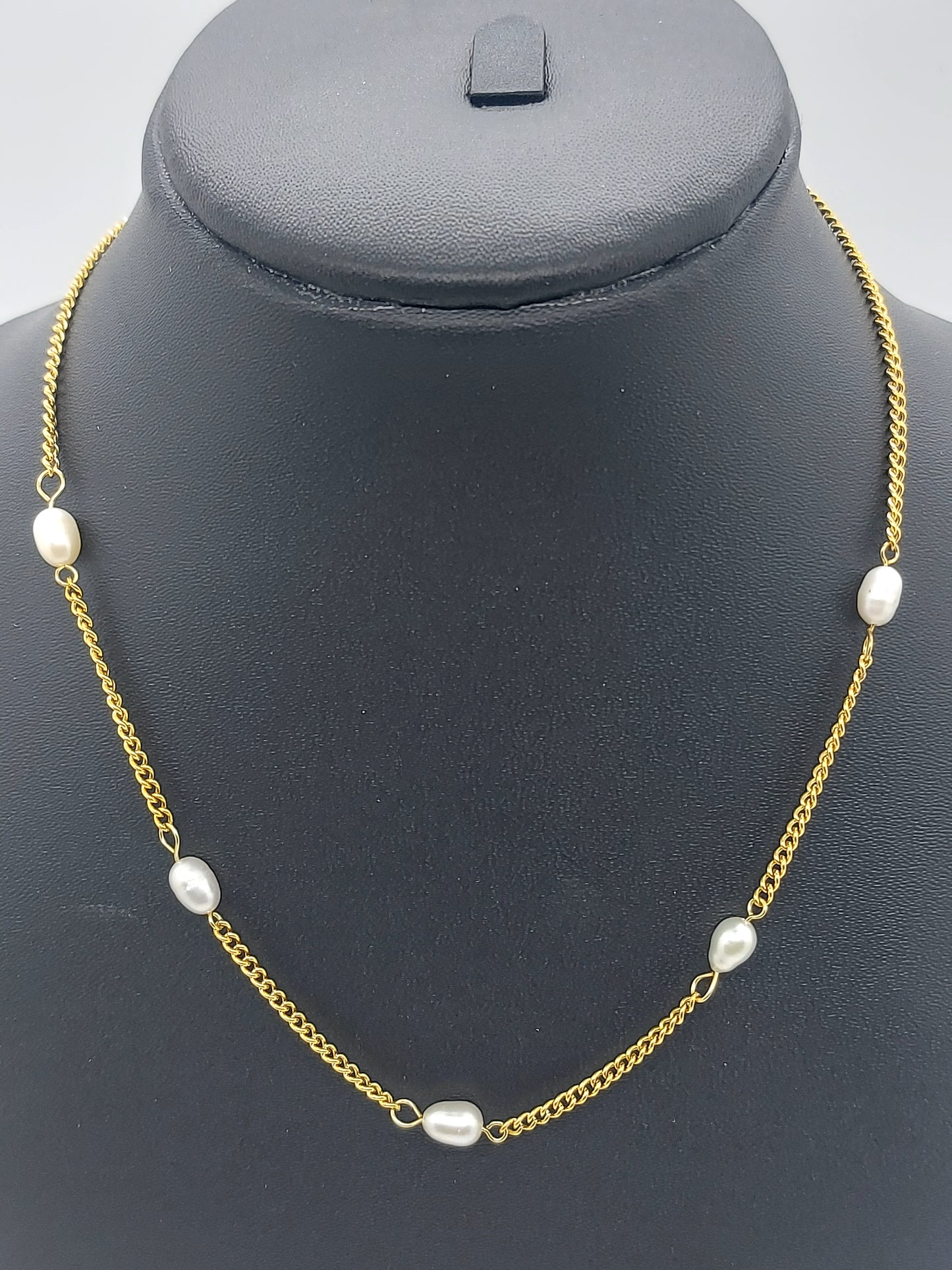 18k Gold Plated Fresh Water Pearl Satellite Curb Chain Necklace