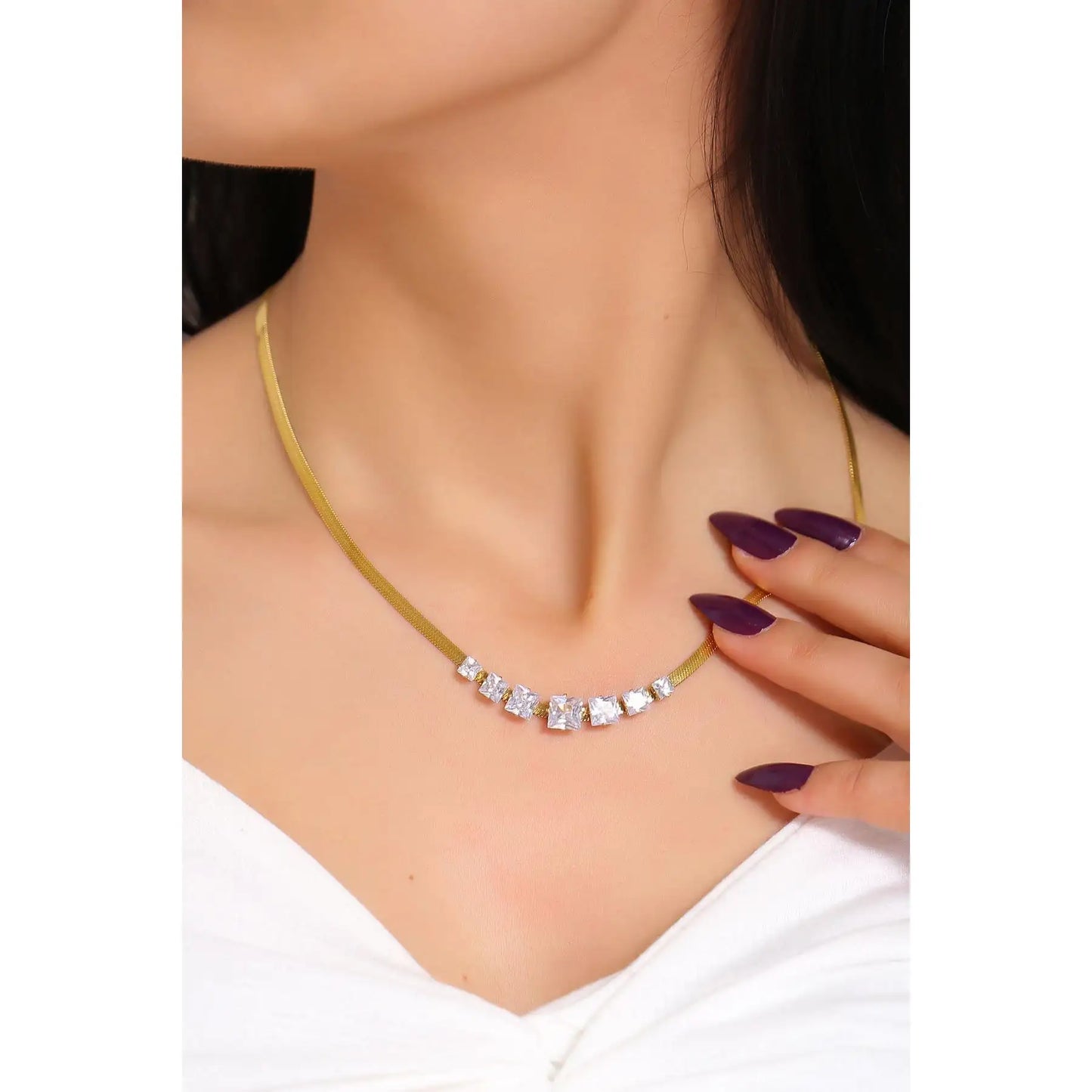 Retro Square White Zircon Necklace