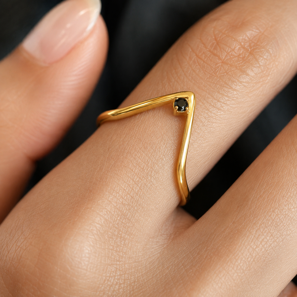 Black Stone Chevron Ring