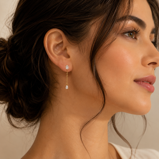 Oval Drop Chain Earrings