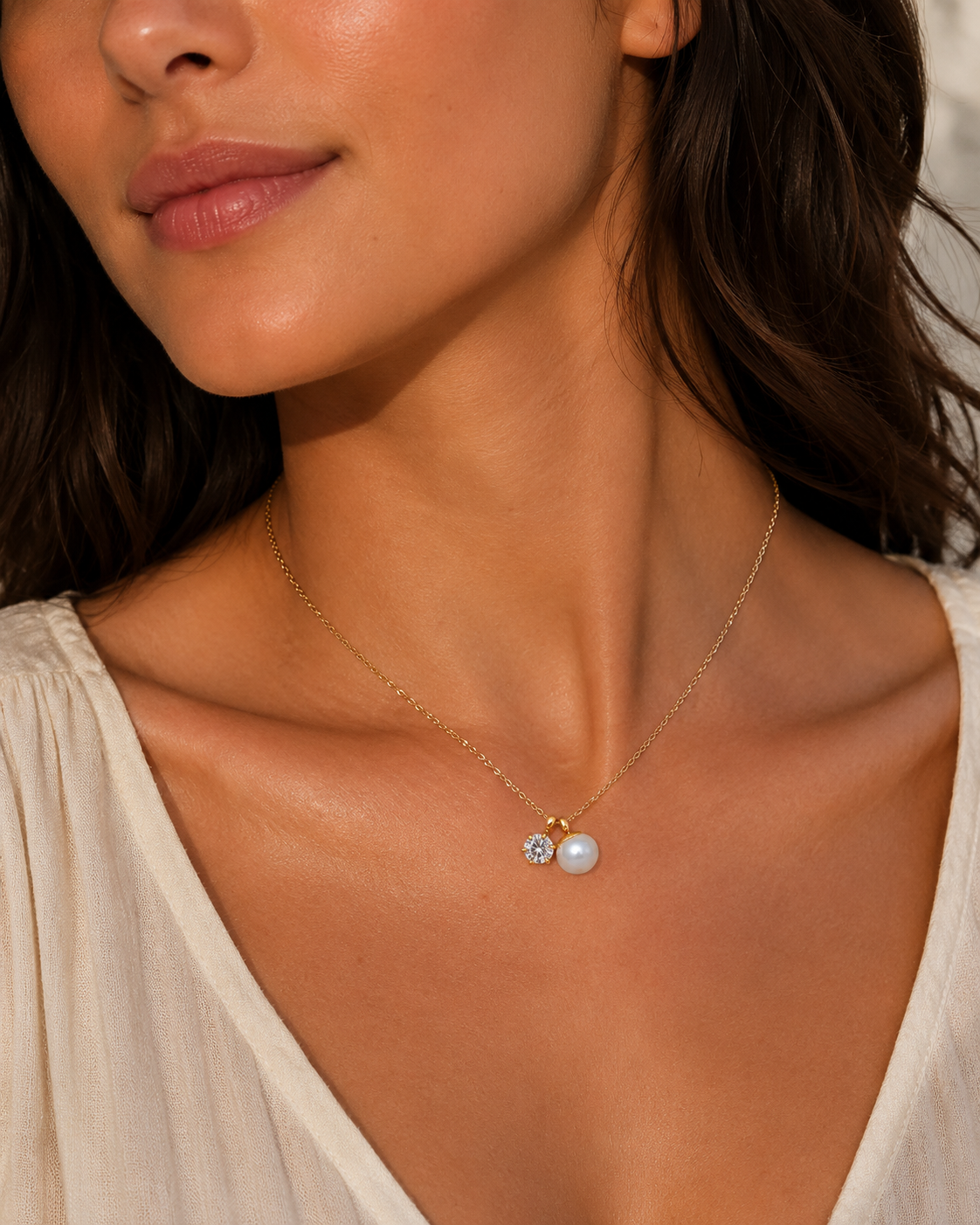 Pearl & Crystal Dual Pendant Necklace