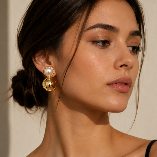 Gold Orb Pearl Drop Hangings
