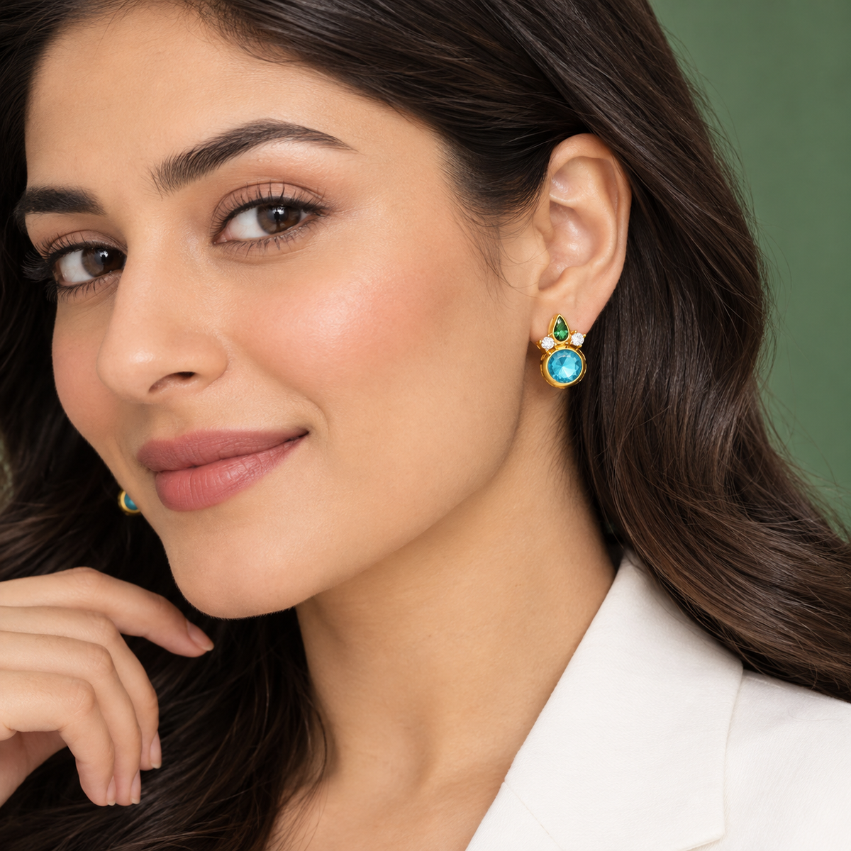 Aqua & Jade Crown Studs