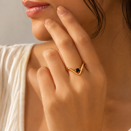 Black Stone Chevron Ring