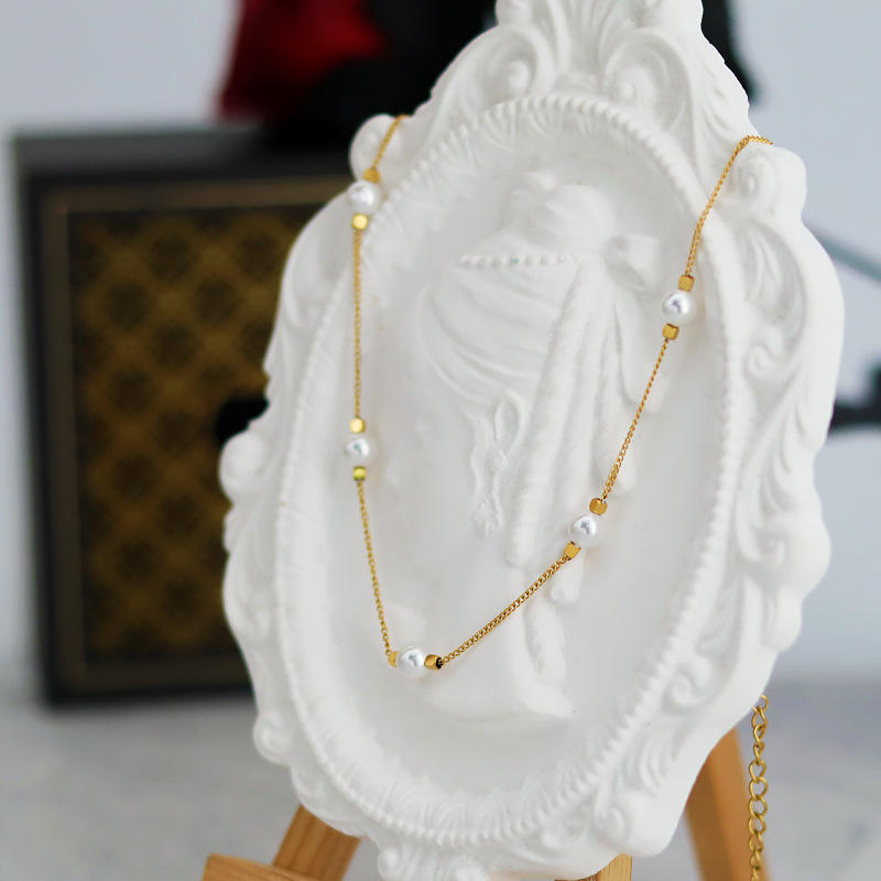 18k GP Elegant Fresh Water Pearl Link Necklace