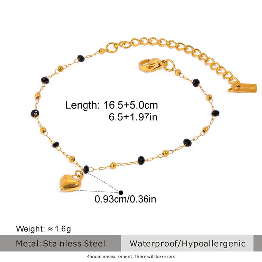 18K Gold Plated Black Bead Crystal Bracelet