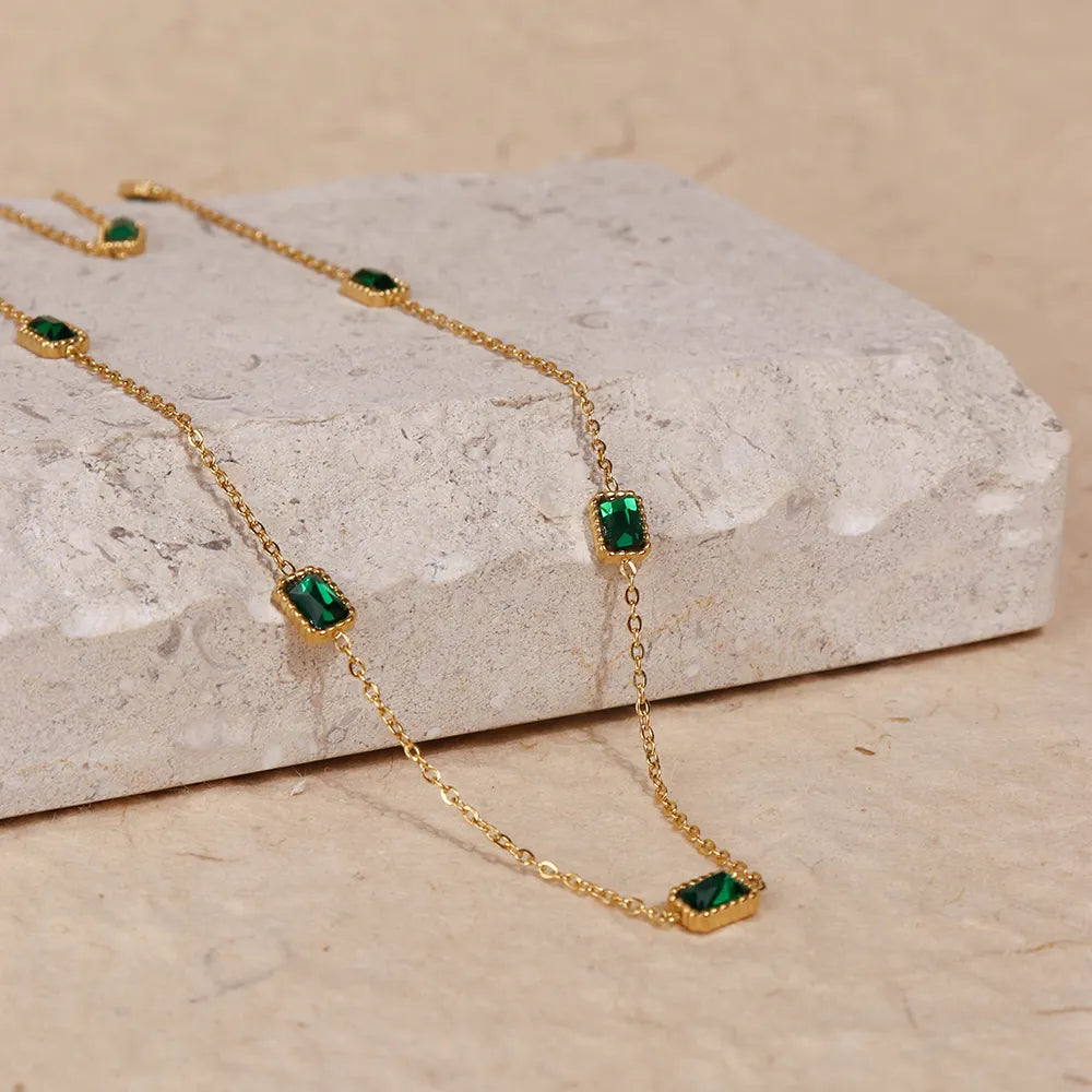 Minimalist Emerald Zircon chain Choker Necklace