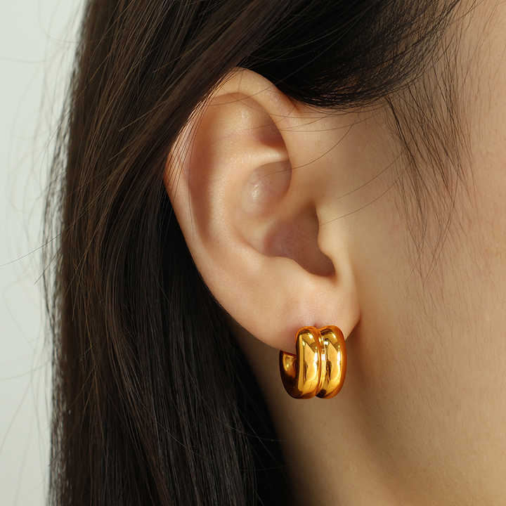 18K Gold Plated C Shape Chunky Earrings