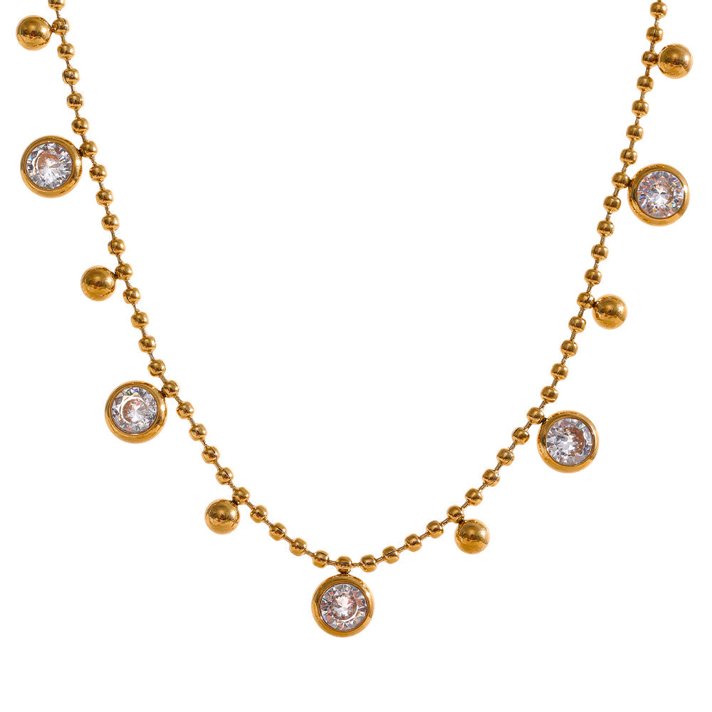 Floating Crystal Charm Necklace with bezel-set CZ stones and gold ball chain