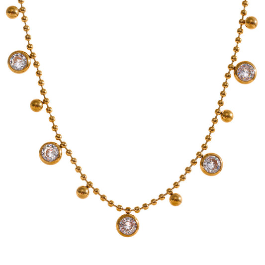 Floating Crystal Charm Necklace with bezel-set CZ stones and gold ball chain