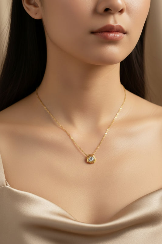 18K GP Hexagon CZ Necklace
