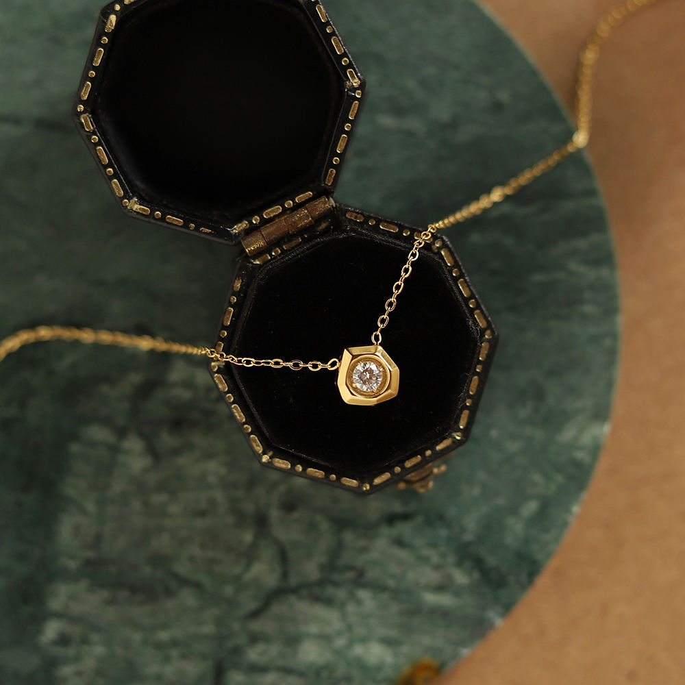 18K GP Hexagon CZ Necklace