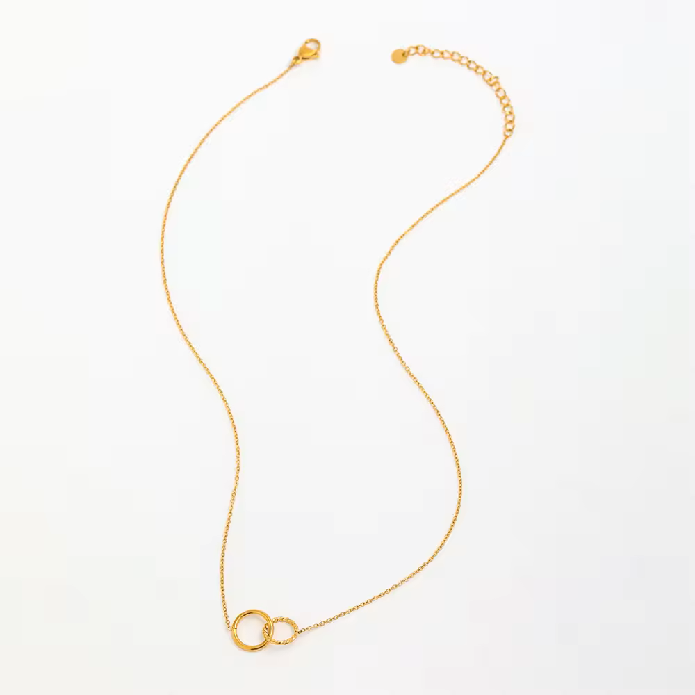 18k Gold Plated Double Circle Pendant Necklace