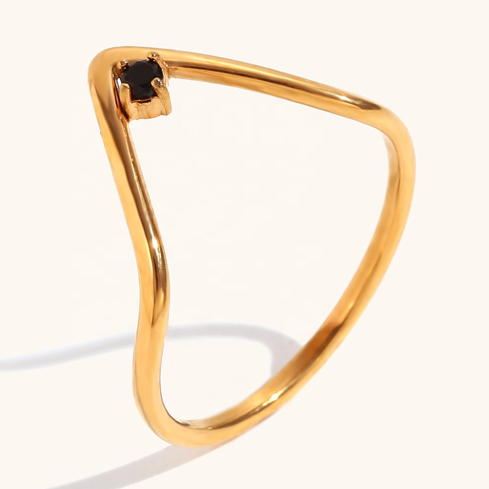 Black Stone Chevron Ring
